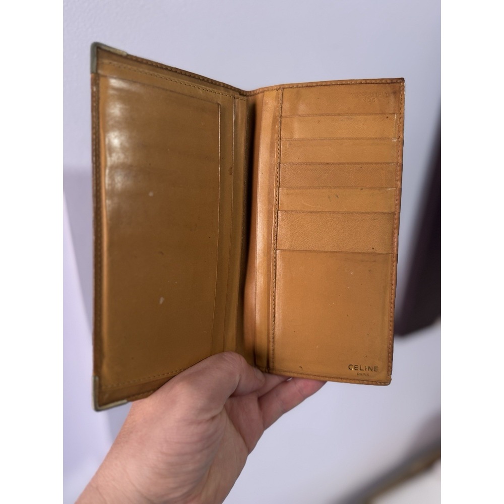 Celine Wallet Triomphe Leather ID Cash & Card Holder Beige / Tan 7" X 3.75" - Picture 5 of 10
